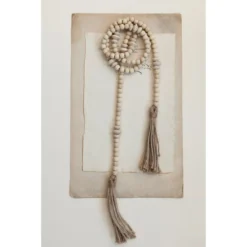 72"L Paulownia Wood Bead Garland With Jute Tassels