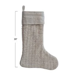Wool Knit Stocking With Cotton Slub Cuff, Cream -Home Decor Shop xs2405 2