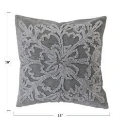 Tufted Velvet Pillow With Snowflake & Chambray Back, Grey & Natural -Home Decor Shop xs3519 3